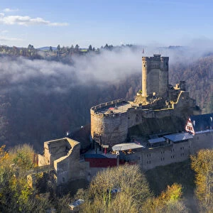 Aerail view at Ehrenburg castle, Brodenbach, Mosel valley, Hunsruck, Rhineland-Palatinate, Germany