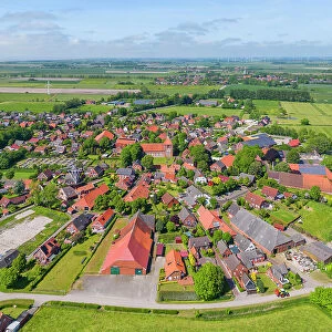 Aerail view at Rysum, Krummhorn, East Frisia, Lower Saxony, Germany