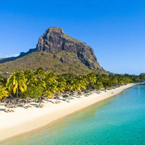 Aerial view of the beach of the Beachcomber Paradis Hotel, Le Morne Brabant Peninsula