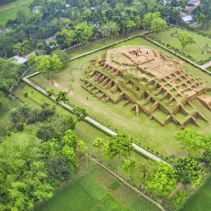 Aerial view of Behular Bashor Ghor, a famous and touristic archeological site in Bogra