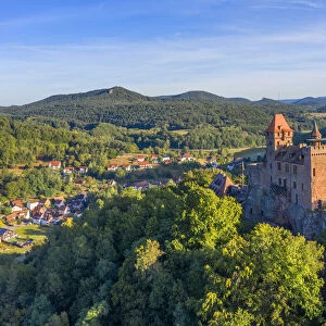 Aerial view at Berwartstein castle, Erlenbach, Palatinate forest, Wasgau