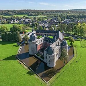 Aerial view at Chateau de Lavaux-Sainte-Anne near Rochefort, Ardennes, Wallonia, Province Namur, Belgium