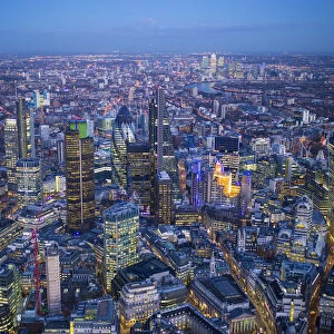 Aerial view, over the City of London, London, England