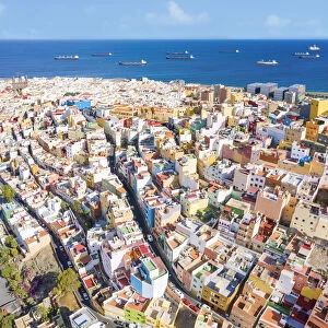 Aerial view of colorful buildings at Las Palmas. Gran Canaria, Canary Islands, Spain