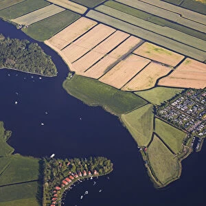 Aerial view of the Dutch canals approaching the Schispol airport, near Amsterdam, Holland