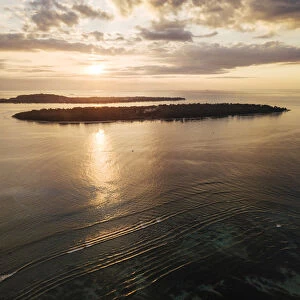 Aerial view of Gili Islands at Sunset, Lombok Region, Indonesia