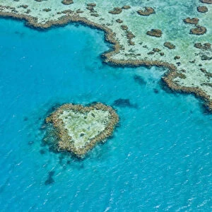 Aerial view of Heart Reef, part of Great Barrier Reef, Queensland, Australia