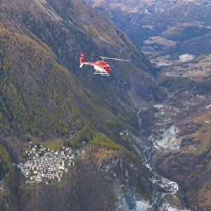 Aerial view of helicopter in flight on Primolo, Valmalenco, Valtellina, Lombardy