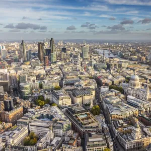 Aerial view from helicopter, St. Pauls and City of London, London, England