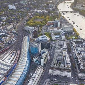 Aerial view from helicopter, Waterloo station, London, England