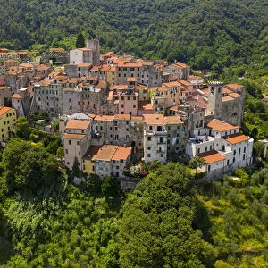 Aerial view of the historic centre of Ameglia, La Spezia province, Liguri, Italy, Europe