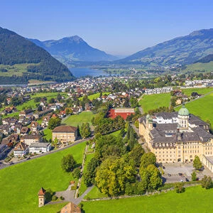 Aerial view at the Kantonsschule Kollegium Schwyz, Schwyz, canton Schwyz, Switzerland