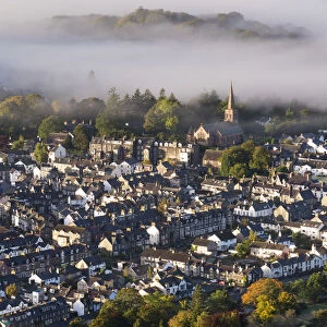 Aerial view of Keswick in the Lake District National Park, Cumbria, England. Autumn