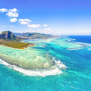 Aerial view of Le Morne Brabant Peninsula and the Underwater waterfall. Le Morne