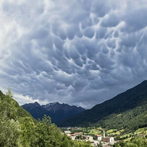 Aerial view of mammatus clouds on Corteno Golgi, Camonica Valley, province of Brescia