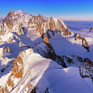 Aerial view of Mont Blanc during sunrise, Courmayeur, Aosta Valley, Italy