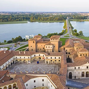 Aerial view of the old town of Mantua, Lombardy, Italy, Europe