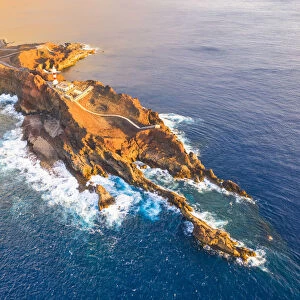 Aerial View of Punta de Teno lighthouse at sunset. Gran Canaria, Canary Islands, Spain