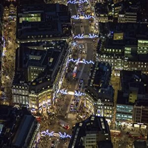 Aerial view over Regents Street and Oxford Circus, London, England