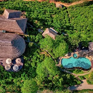 Aerial view of a resort in the forest with swimming pool, Badulla, Sri Lanka