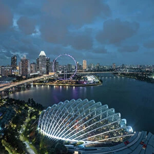 Aerial view of Singapore City skyline at night, Singapore, Asia