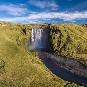 Aerial view of Skogafoss waterfall, South Iceland, Iceland