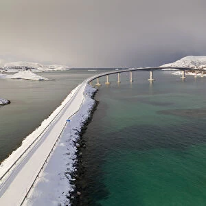 Aerial view of the Sommaroya bridge, Sommaroy, Brensholmvegen, Troms county