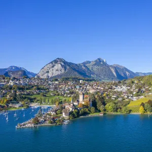 Aerial view on Spiez and Lake Thun, Berner Oberland, Switzerland