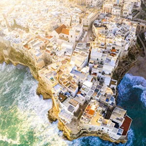 Aerial view of the traditional roofs of Polignano a Mare, Apulia, Italy