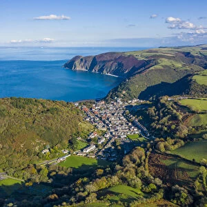 Aerial view over the Valley of the Rocks and Lynton, Emoor National Park, North Devon
