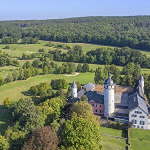 Aerial view on Zievel castle, Mechernich, Eifel, North Rhine Westphalia, Germany