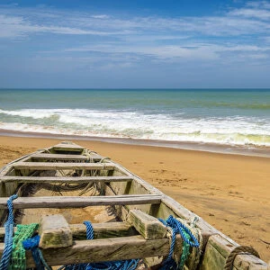 Africa, Benin, Grand Popo, wooden fishing boat on the beach
