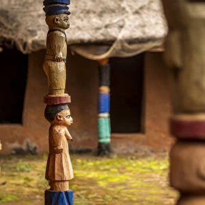 Africa, Benin, Ketou. wooden sculptures at the museum of Akaba Idena, famous for the