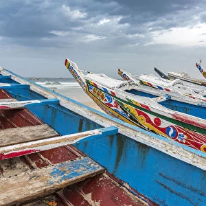 Africa, Senegal, Kayar. Boats on the beach of the fishing village