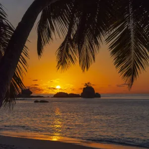 Africa, Seychelles, Mahe. Sunset at Anse Soleil