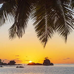 Africa, Seychelles, Mahe. Sunset at Anse Soleil Beach