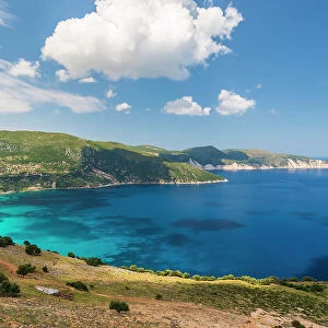 Agia Kiriaki Beach and coastal views on the west coast of Kefalonia, Ionian Islands, Greece. Summer (June) 2023