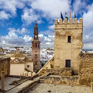 Alcazar puerta de Sevilla (Seville Gate) with San Pedro church in the background, Carmona