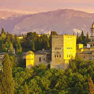 The Alhambra Palace at sunset, Granada, Granada Province, Andalucia, Spain