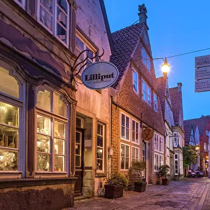 Alley in the historic Schnoor district in the evening, Bremen, Germany