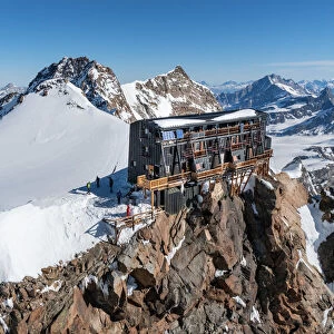 The alpine hut of Capanna Regina Margherita in Rosa mount from an aerial view