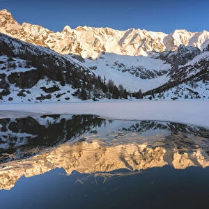 Alpine lakes at thaw in winter season, Brescia province in Lombardy district, Italy