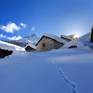 Alpine village of Lendine in winter, Olmo, valle Spluga, province of sondrio, lombardy