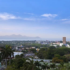 Americas, Central America, Nicaragua, Managua, the skyline of the city with lakae Managua
