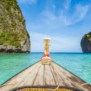 Print of Wooden Long Tail Boat at Ao Maya Beach Print of Wooden Long Tail Boat at Ao Maya Beach