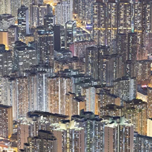 Apartment blocks at dusk, Kowloon, Hong Kong