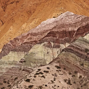 Argentina, Jujuy Province, Purmamarca, Elevated view of the Hill of Seven Colours
