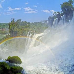 Argentina, Misiones, Puerto Iguazu, View of the Iguazu Falls with the rainbow