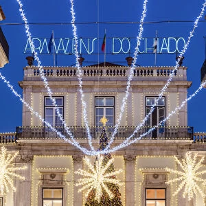 Armazens do Chiado department store adormned with Christmas lights, Lisbon, Portugal