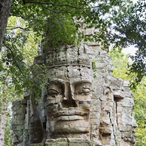 Asia, Cambodia, Siem Reap, Angkor, Angkor Thom; west gate Buddha face
